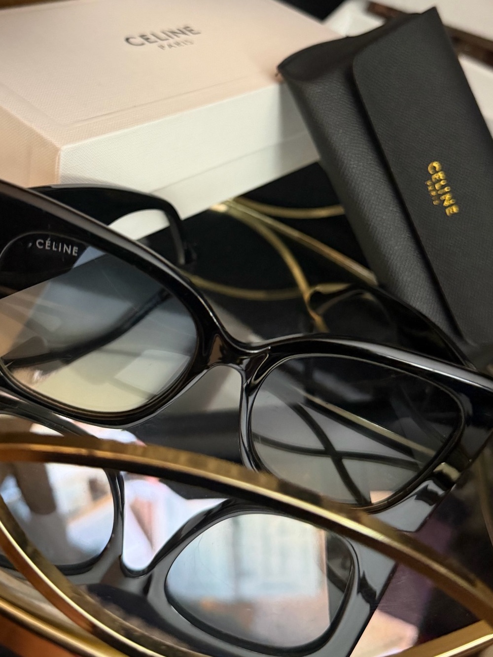 Celine Black Sunglasses with Crystal Double-C Logo Accent - Picture 4 of 8